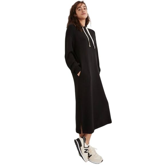Madewell Dresses & Skirts - Madewell MWL Betterterry Hoodie Sweatshirt Dress SZ S Black Midi Pockets NB239